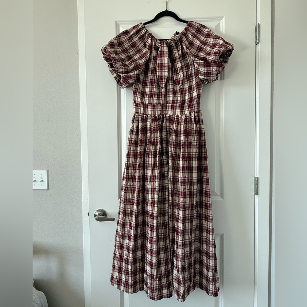 NWT En Saison Burgundy Plaid Midi Dress - Picture 4 of 8